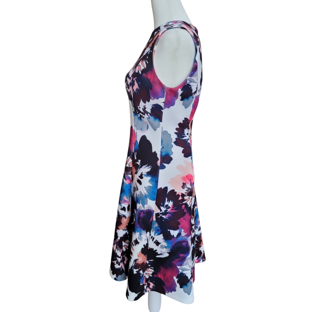 Like New DKNY Floral Fit & Flare Dress Blue and Pink Size 2 - Picture 3 of 10